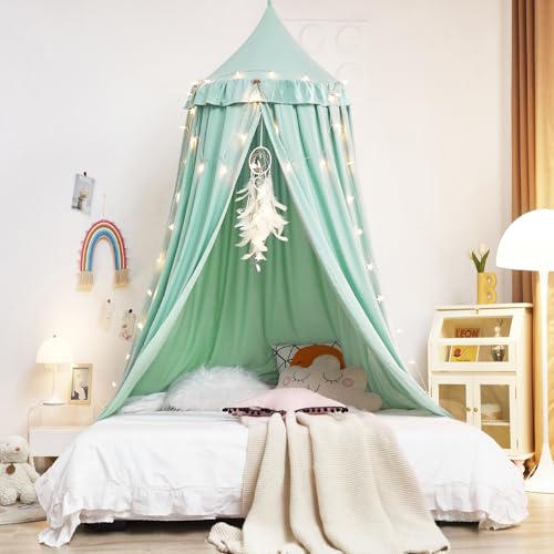 Kertnic Decor Canopy for Kids Bed, Soft Smooth Playing Tent Canopy Girls Room Decoration Princess Castle, Dreamy Mosquito Net Bedding, Children Reading Nook Canopies in Home (Nordic Pink)