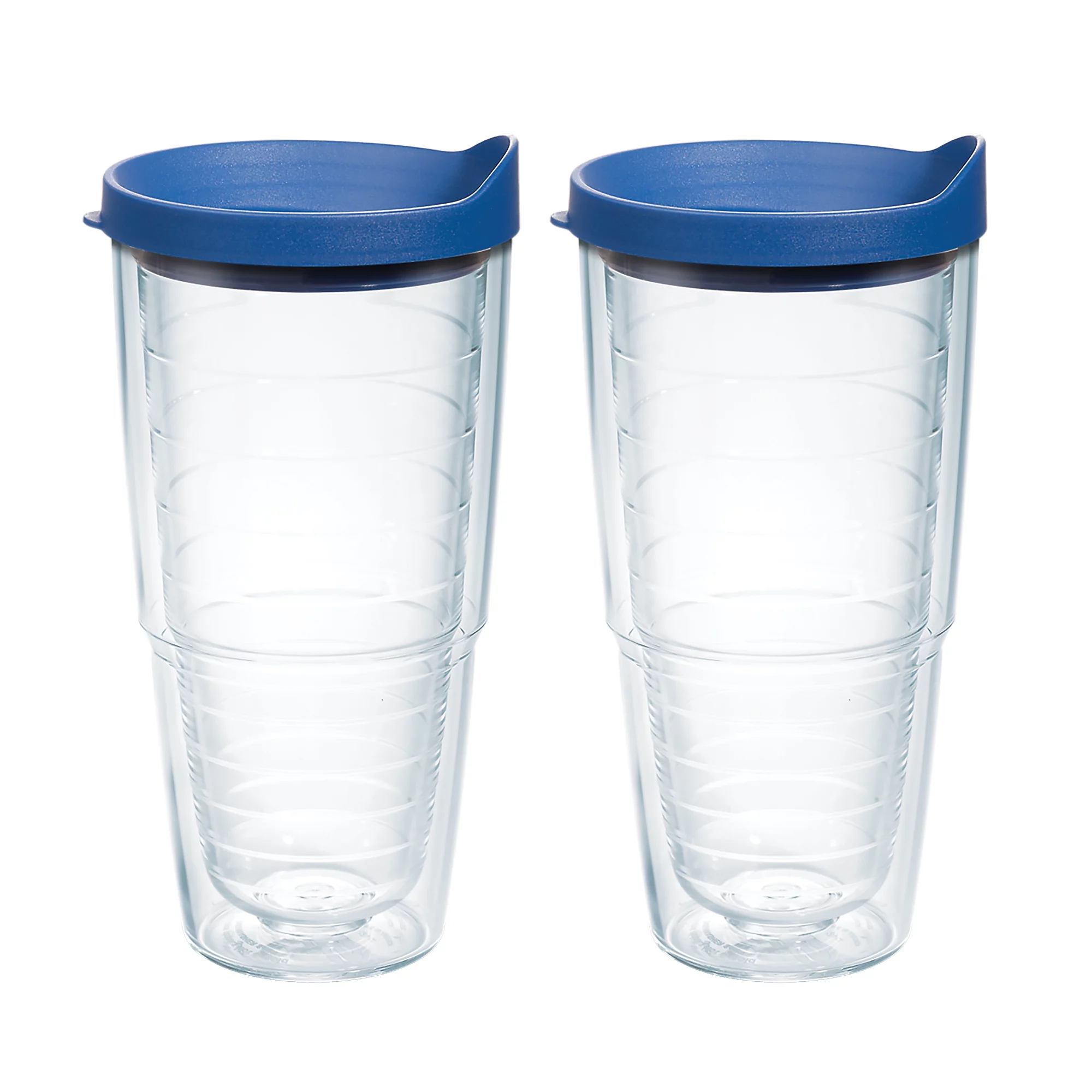 Tervis Clear & Colorful Lidded Made in USA Double Walled  Insulated Tumbler Travel Cup Keeps Drinks Cold & Hot, 24oz 2pk, Blue Lid