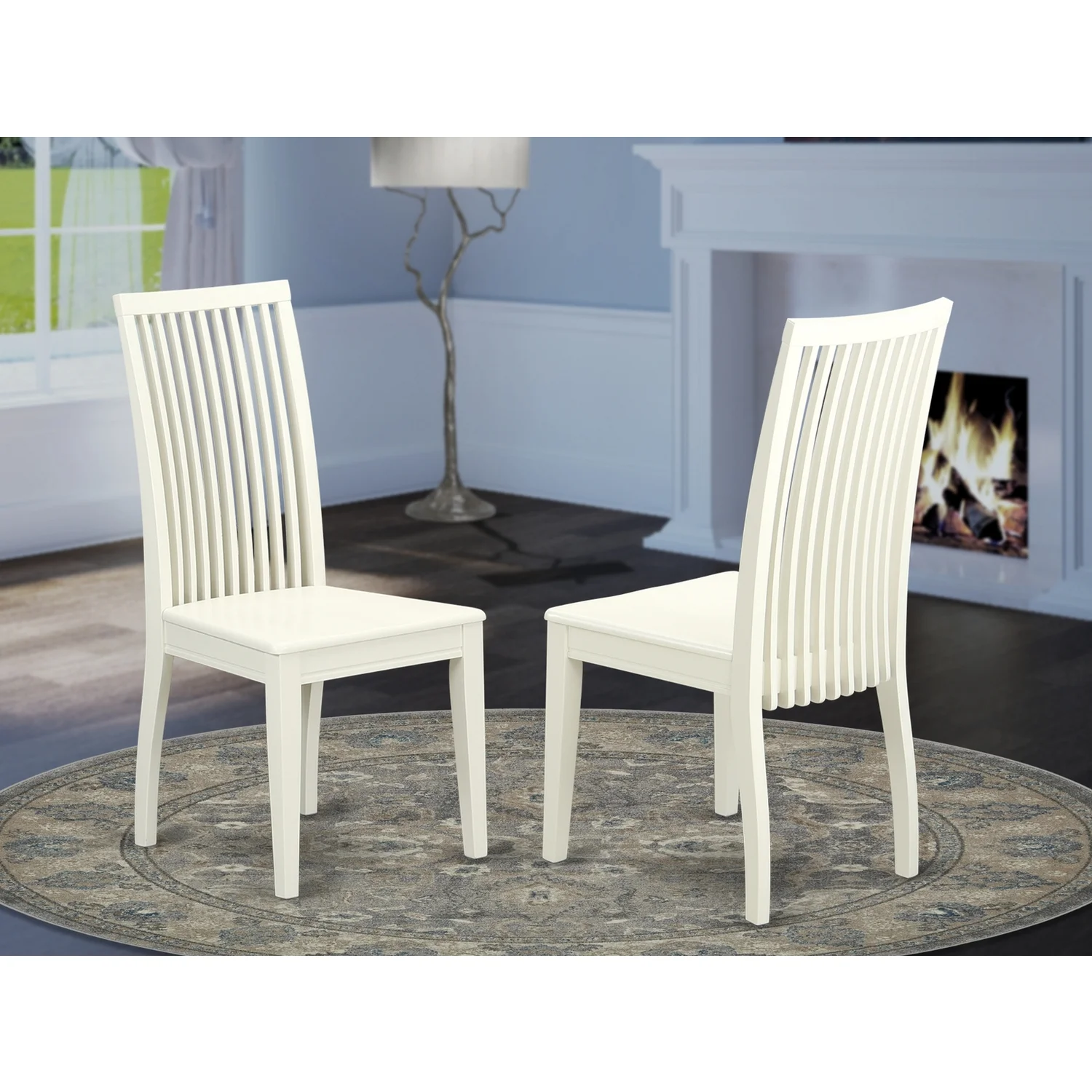 East West Furniture Ipswich Wood Dining Chairs in Linen White (Set of 2)