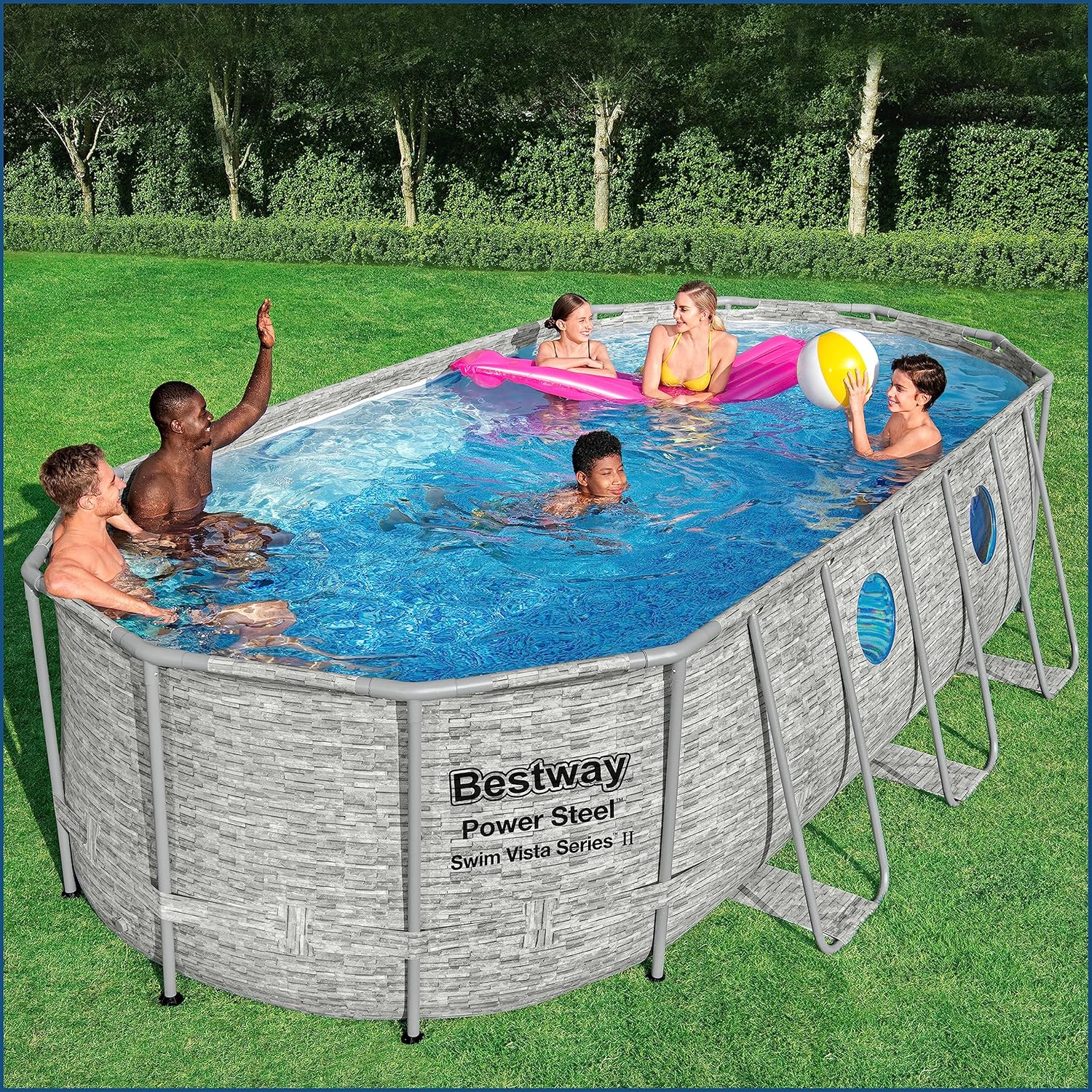Bestway Power Steel Swim Vista Series Above Ground Pool Complete Set with Filter Pump 549 x 274 x 122 cm Stone Effect (Cream) Oval