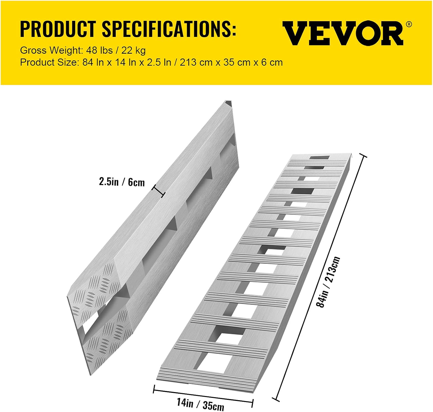 BestEquip 84x14 Inch Aluminum Ramps 6000LBS Capacity Car Trailer Truck ATV Ramps 1 Pair 2 Ramps