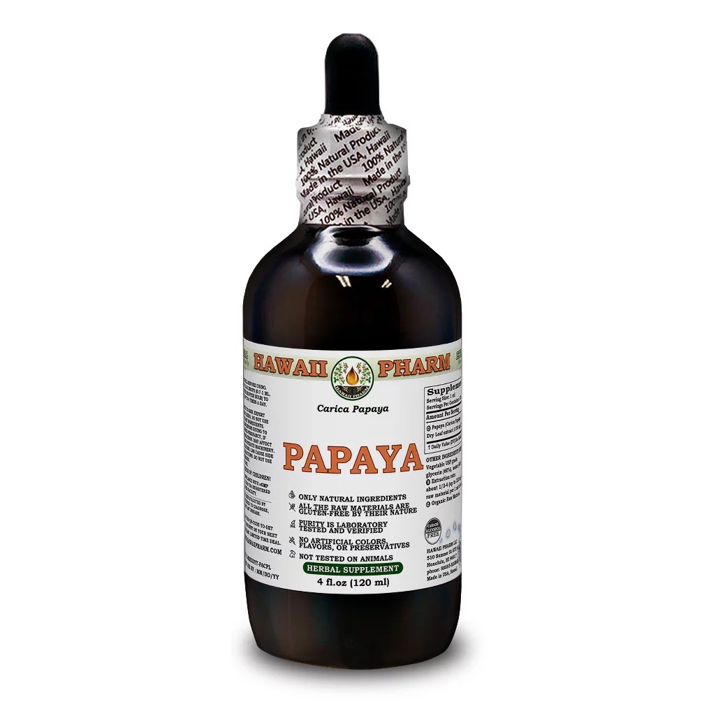 Papaya (Carica Papaya) Dry Leaf ALCOHOL-FREE Liquid Extract. Expertly Extracted by Trusted HawaiiPharm Brand. Absolutely Natural. Proudly made in USA. Glycerite 4 Fl.Oz