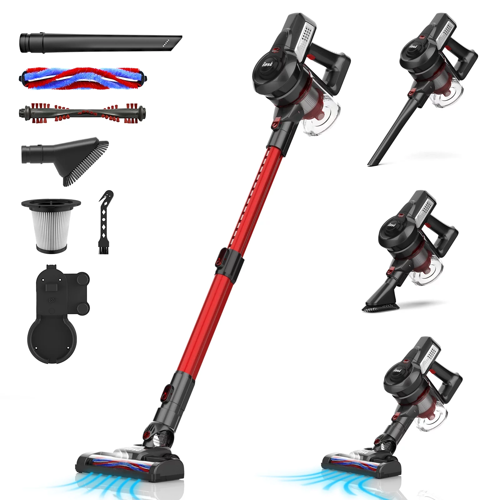 INSE 4-in-1 Stick Vacuum Cordless Vacuum, 160W 12KPa Powerful Vacuum Cleaner with Rechargeable Handheld Vacuum Cleaner for Home Hard Floor Carpet Pet Hair,N6