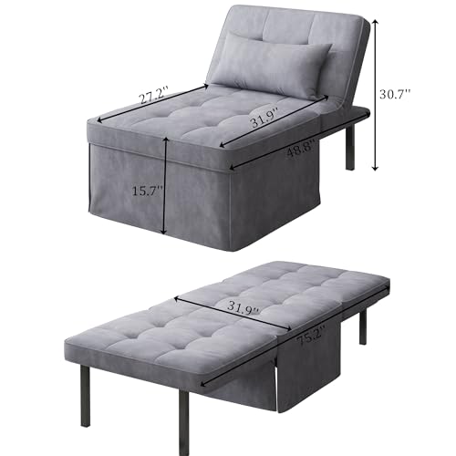 Sofa Bed 4 in 1 Multi-Function Folding Ottoman Breathable CouchBed with Adjustable Backrest Modern Convertible Lounge Chair for Living Room Apartment Office, Gray