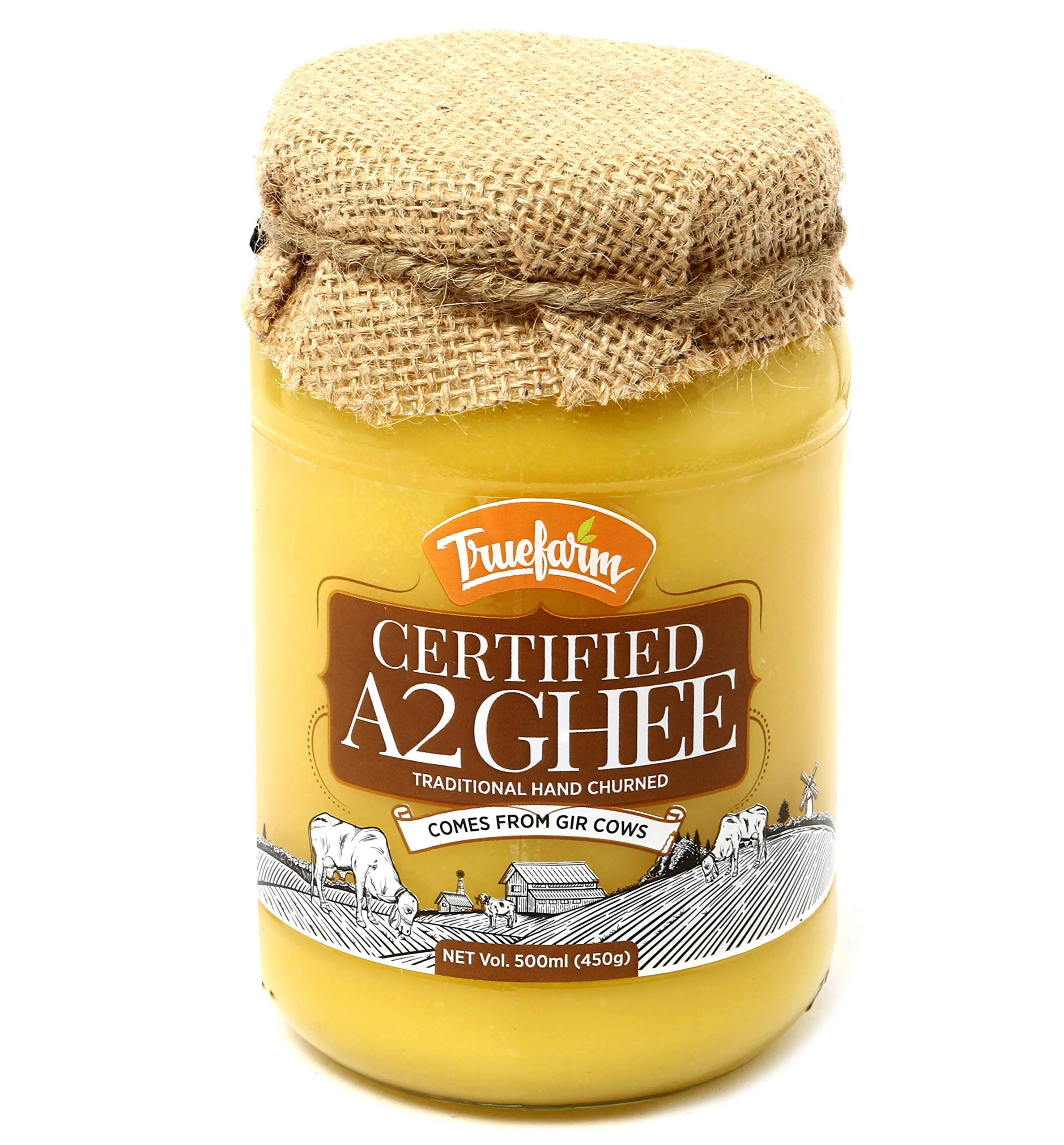 Truefarm - A2 Gir Cow Desi Ghee (500Ml) | Traditional Hand Churned Bilona Method | Comes From Gir Cows | A2 Cow Ghee | Desi Ghee (500Ml)