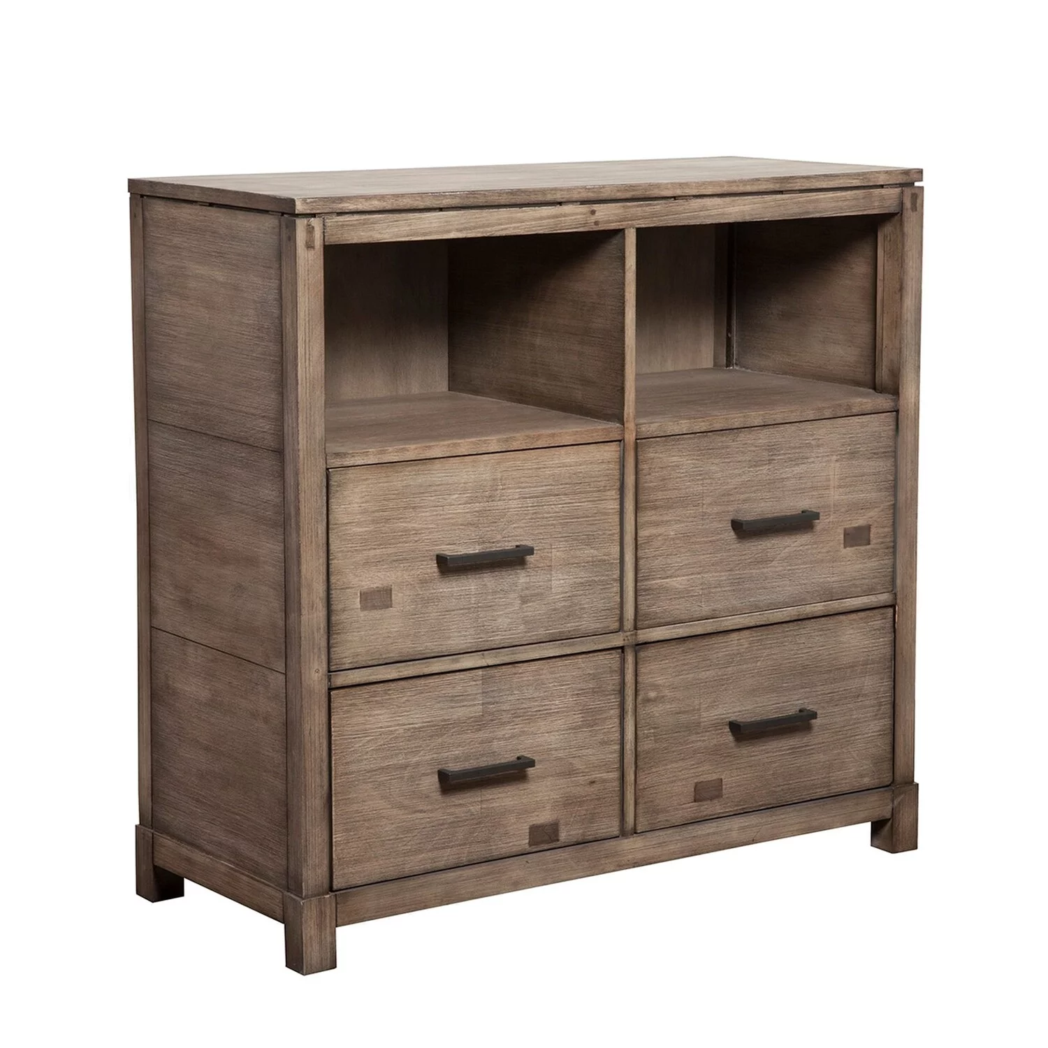 Benjara 42 Inch TV Media Chest, 4 Drawers, Gray Mahogany Wood Frame, Felt Lining