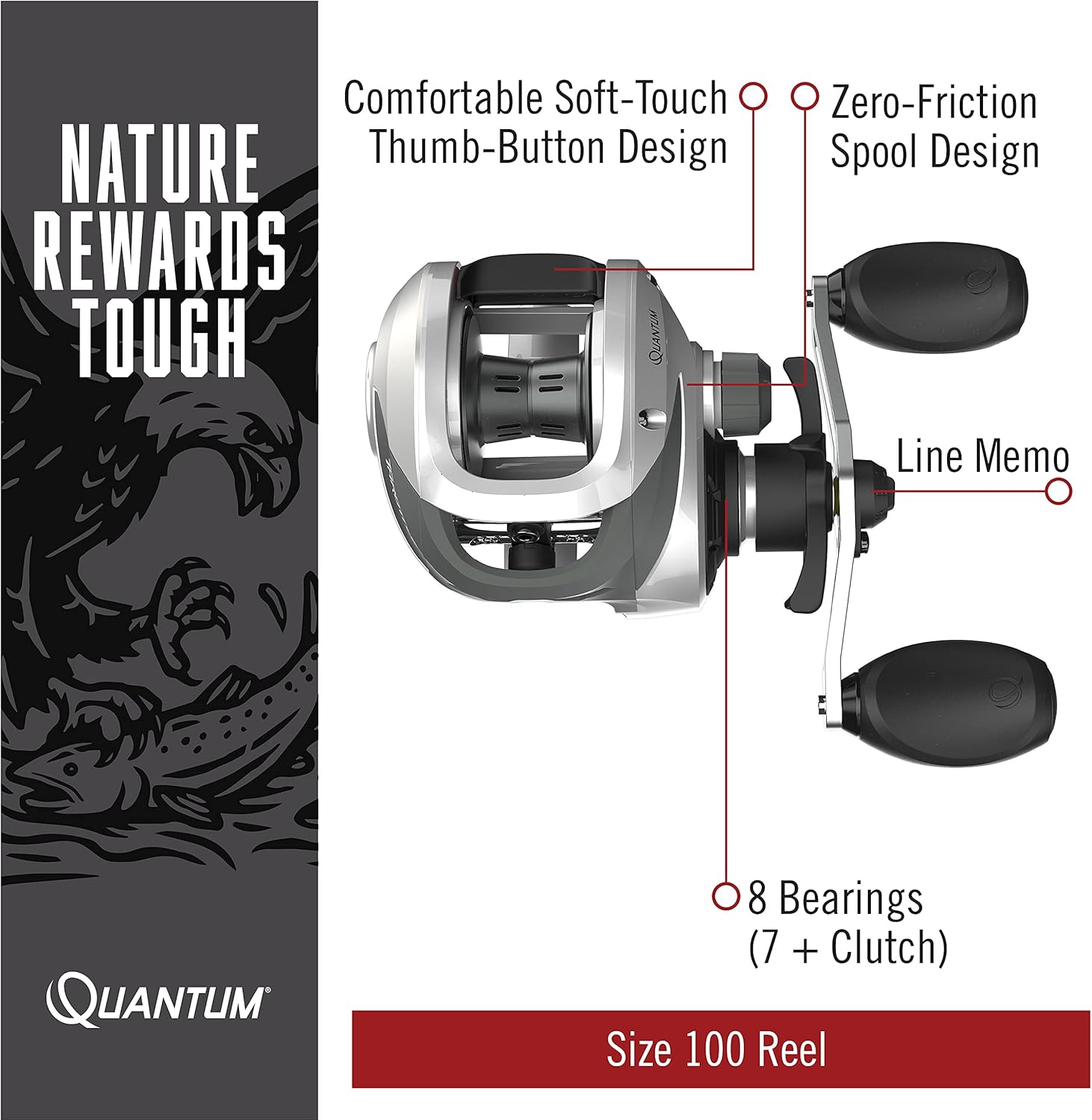 Quantum Throttle Baitcast Fishing Reel, 7 + 1 Ball Bearings with a Smooth and Powerful 7.3:1 Gear Ratio, Zero Friction Pinion, DynaMag Cast Control, and Oversized Non-Slip Handle Knobs