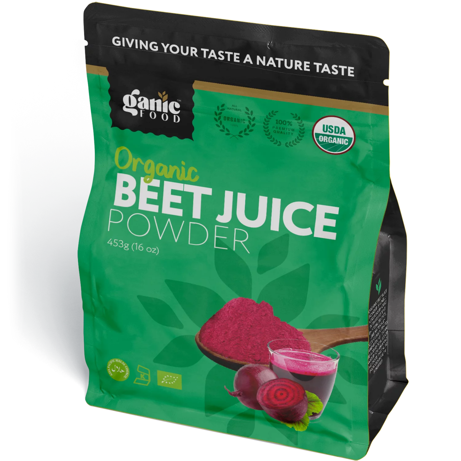 Organic Beet Root Juice Powder by Ganic Food | Cold Pressed and Water Soluble Beet Juice | USDA Organic Beet Juice Pre-Workout Concentrated Powder | Contains Natural Nitrates Acid for Energy & Immune