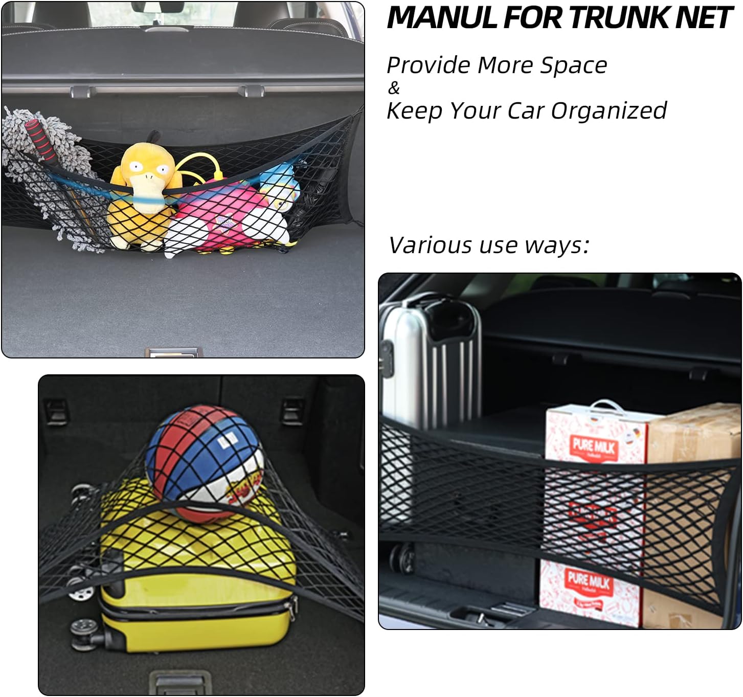 Double-Layer High Elastic Car Rear Cargo Net for SUV Car Trunk Net Organizer, Automotive Cargo Nets