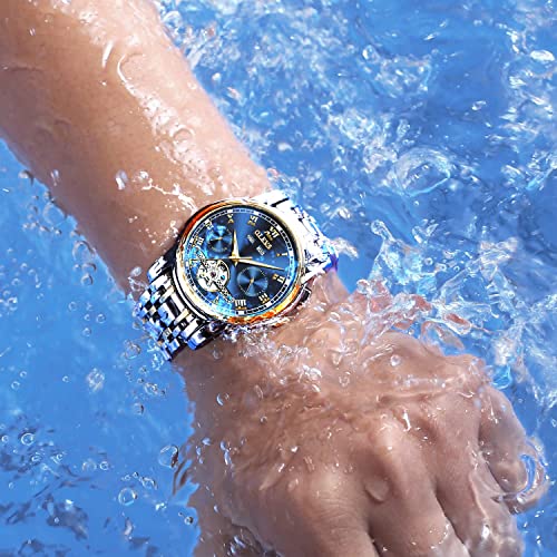 OLEVS Self Winding Watches for Men Automatic Mechanical Tourbillon Stainless Steel Waterproof Luminous Luxury Dress Wrist Watches