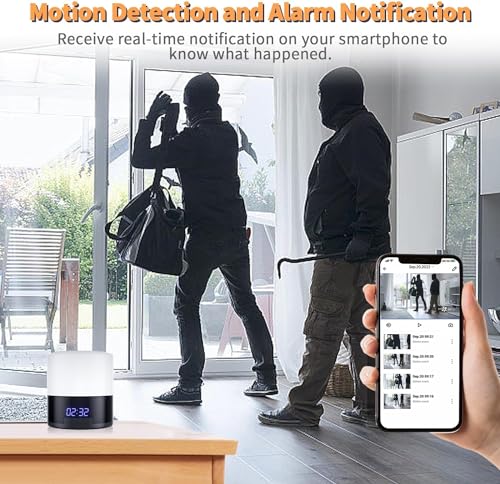 Spy Camera Hidden Camera Bluetooth Speaker, Hidden Spy Camera with Video, 1080P Nanny Cam Hidden Camera with 180°Rotating Lens, WiFi Hidden Camera Clock Night Light with Night Vision, Motion Detection