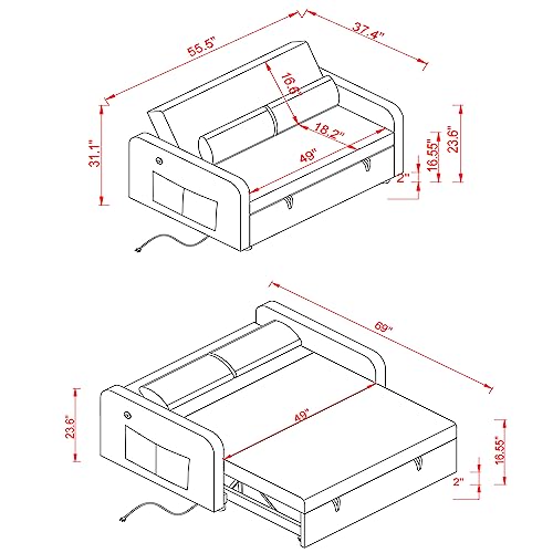 TRIPLE TREE Loveseat Sofa Bed,3-in-1 Convertible Sleeper Chair Pull Out Sofa Bed with Adjustable Backrest,Sofa,Lounger Chair,Twin Bed for Apartment Office Living Room,Cream Fabric