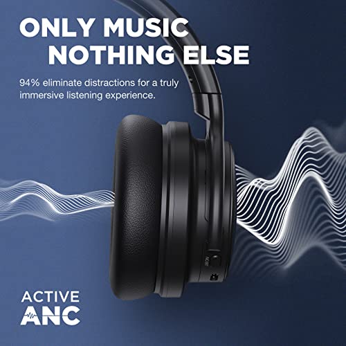E7 Active Noise Cancelling, Wireless Over Ear Bluetooth Headphones, 20H Playtime, Rich Deep Bass, Comfortable Memory Foam Ear Cups for Travel, Home Office -Matte Black
