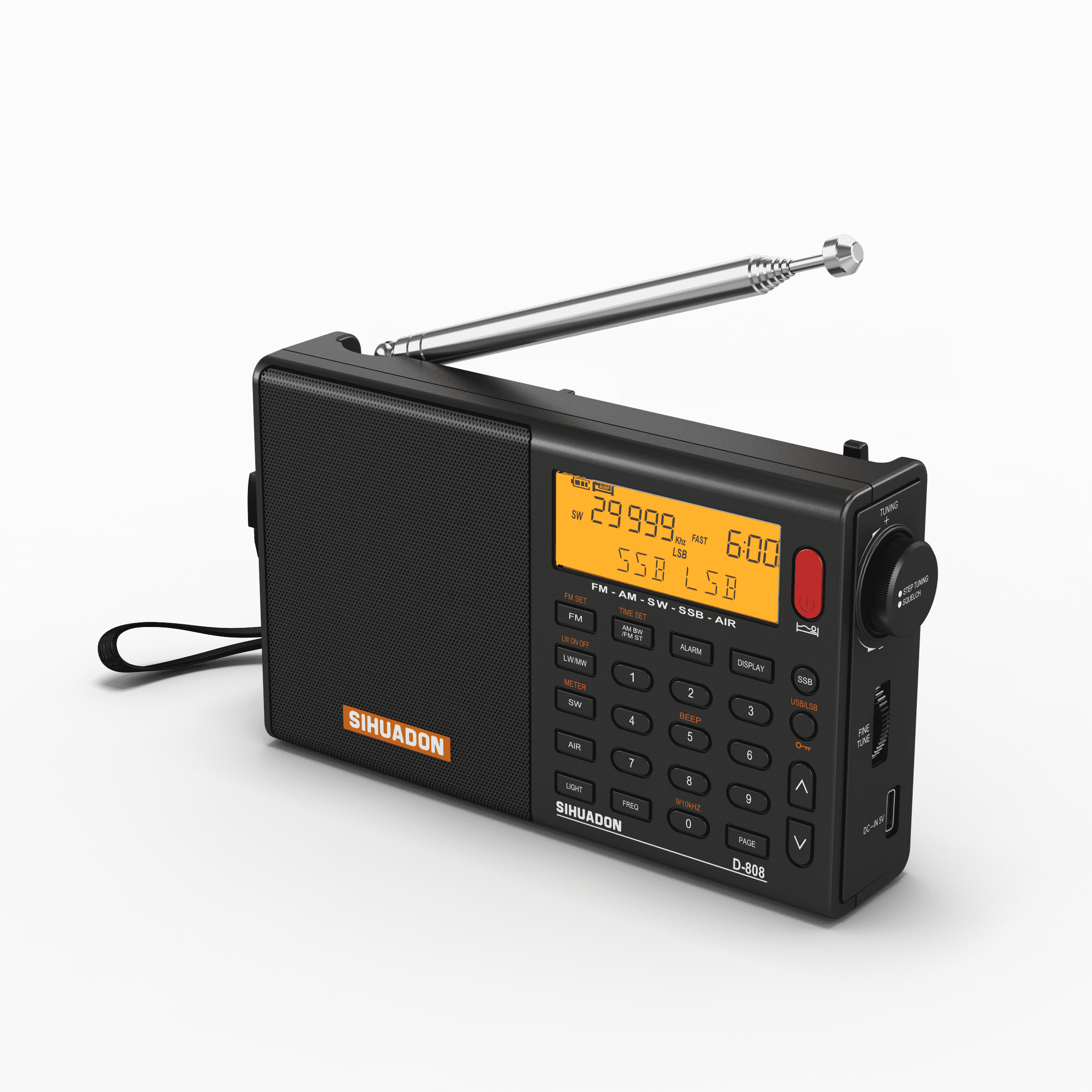 2023 Hot selling SIHUADON D-808 (Black) FM/SW/MW/LW SSB AIR RDS Multi Band Portable Digital Radio With Built-in speakers Portable Radio for family or Work