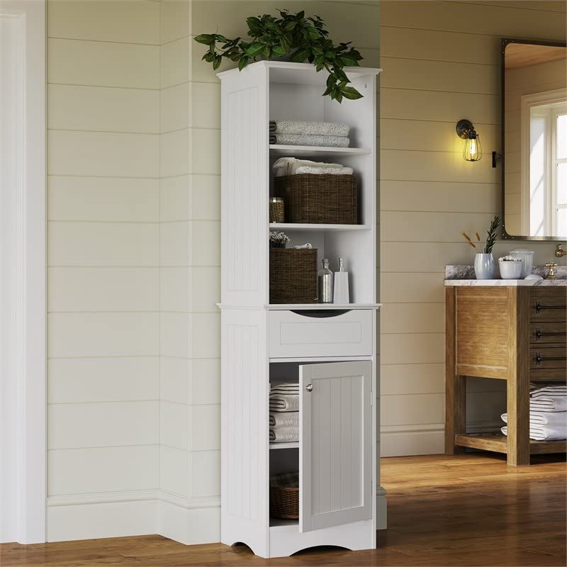 RiverRidge, Gray Ashland Bathroom Freestanding Storage Cabinet with Three Open Shelves and Drawer, Size