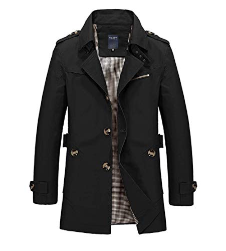 chouyatou Men's Slim Notched Collar Single Breasted Cotton Jacket Office Trench Coat