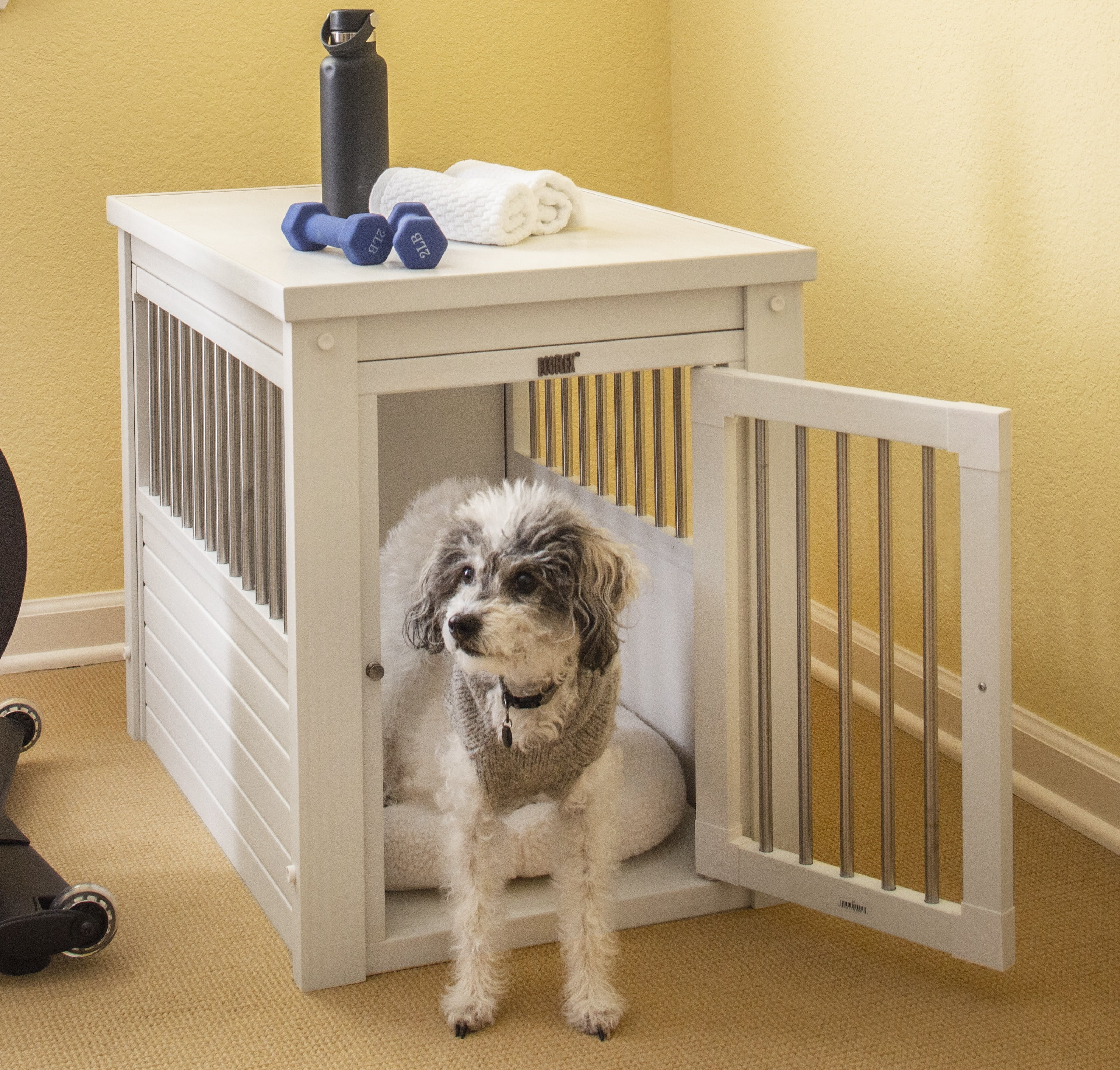 New Age Pet Ecoflex Furniture Style Dog Crate End Table - Antique White Medium