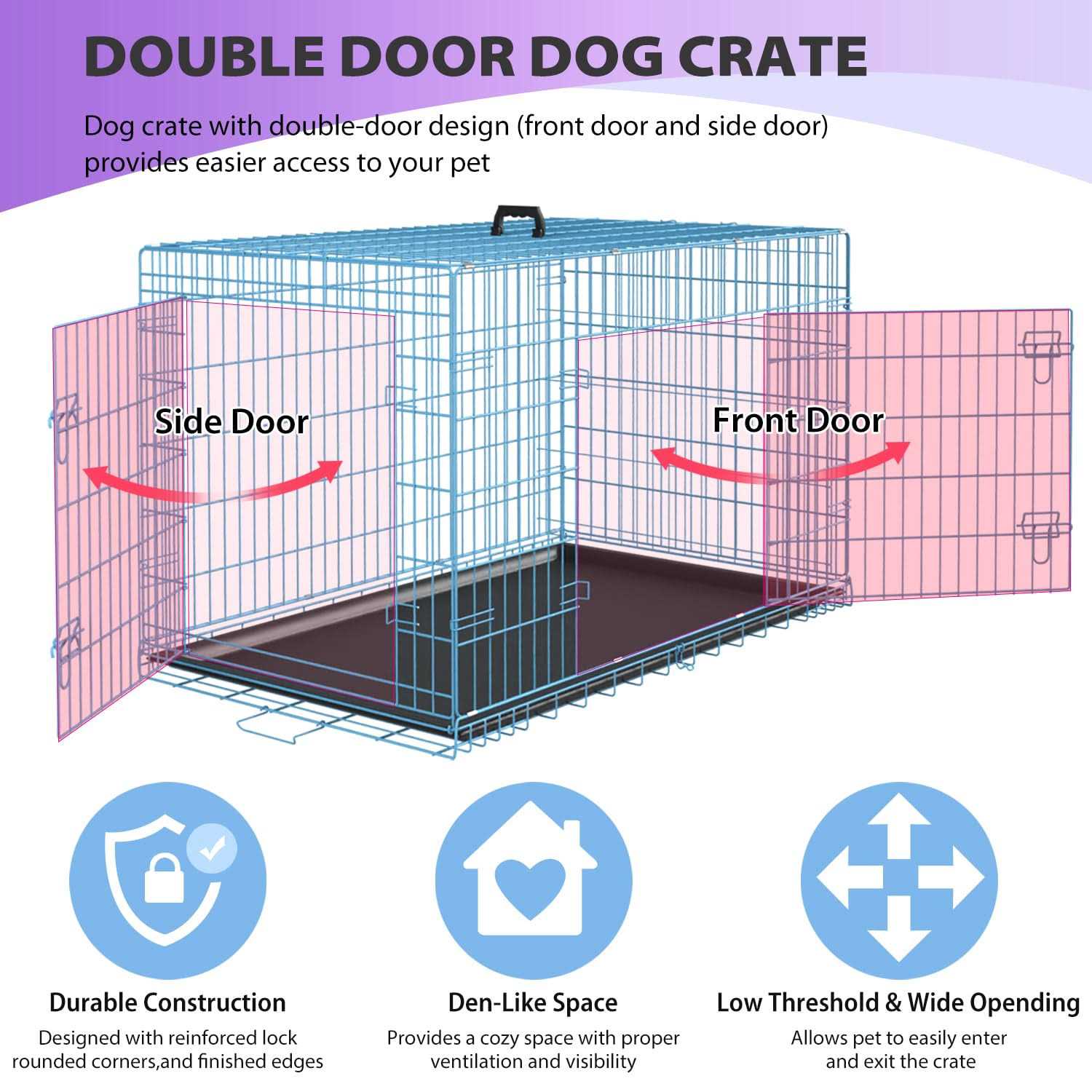 bestpet 24,30,36,42,48 Inch Dog Crates for Large Dogs Folding Mental Wire Crates Dog Kennels Outdoor and Indoor Pet Dog Cage Crate with Double-Door - Pet Supplies online store