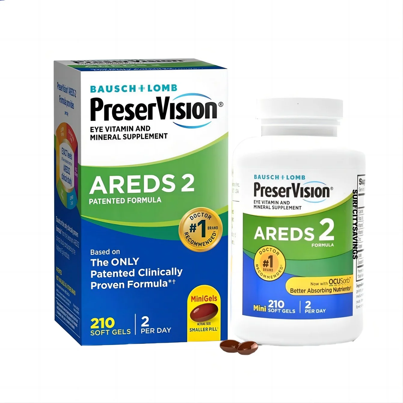PreserVision AREDS 2 Eye Mineral Supplement, Vitamin C, Zeaxanthin, Vitamin E, 210 Softgels