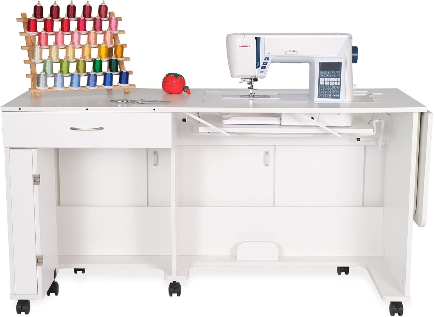 Arrow Classic Sewing Furniture “Christa” Sewing Cabinet: Full-Size, Locking Wheels, Manual Machine Lift, Side and Rear Leafs for Expansive Workspace