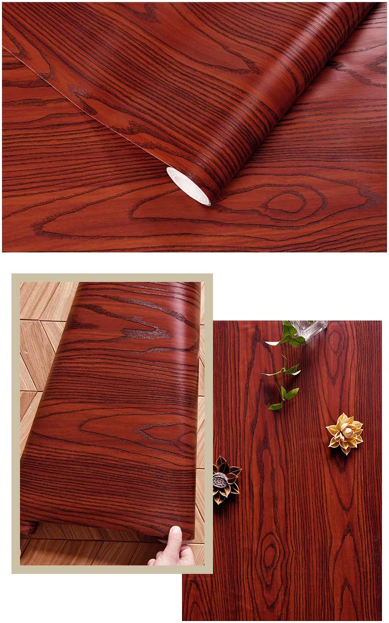 Faux Red Mahogany Wood Grain Contact Paper Peel and Stick Wood Wallpaper for Kitchen Cabinets Table Counter Top Desk Door Furniture Walls 15.7x117 Inches
