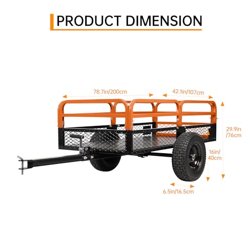 Heavy Duty Steel Dump Cart,Utility Garden Trailer 1600 Lb Capacity for Lawn Mower,15 Cubic Feet Garden Utility Trailer with Removable Sides,Tilt Bed and Foot-Operated Dump for Atvs, Utvs