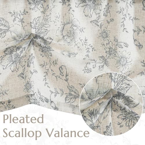 jinchan Linen Valance Double Layer Kitchen Window Curtain Yellow Leaf on Beige Valance for Living Room Cafe Farmhouse Room Darkening Rustic French Country Curtain 16 Inch Rod Pocket 1 Panel