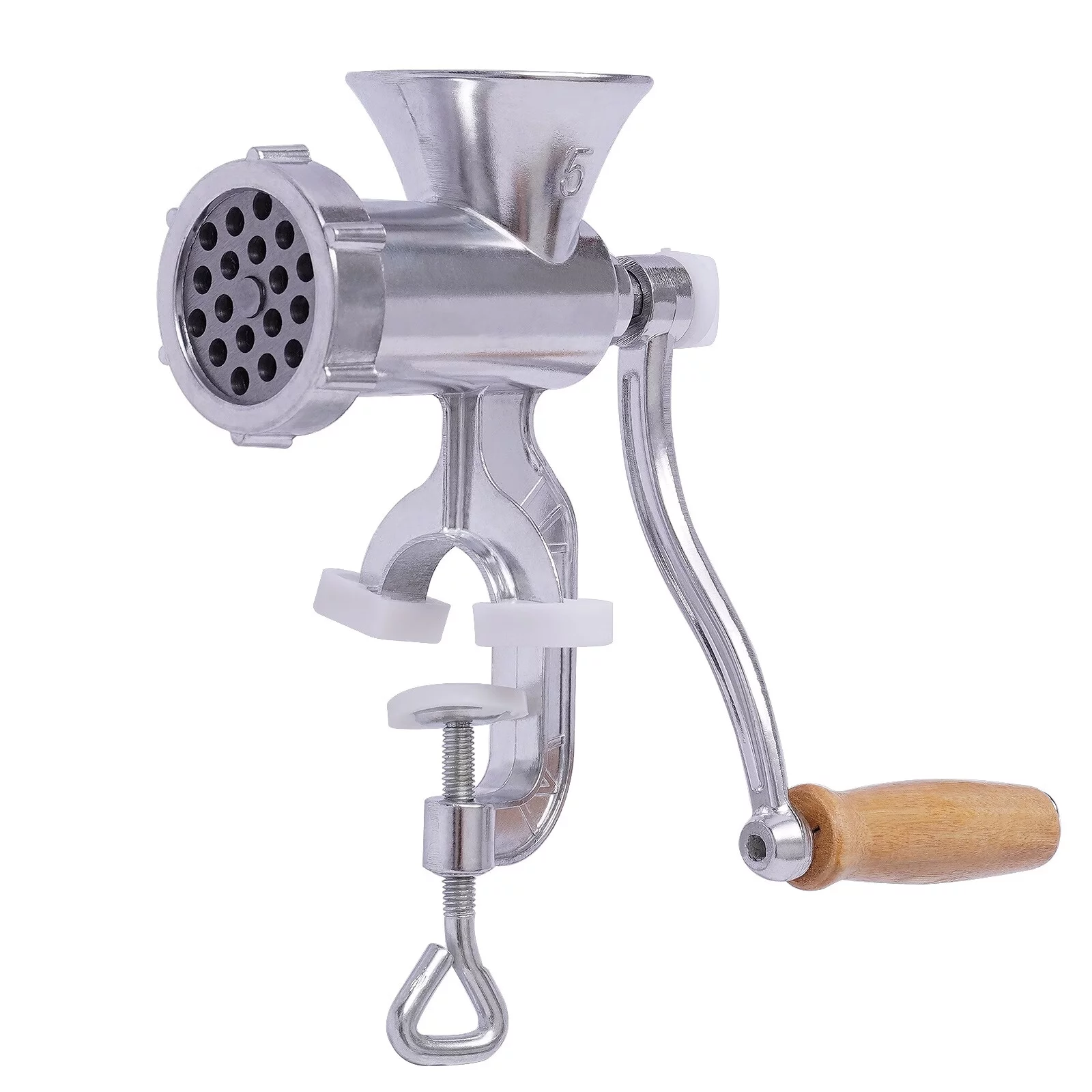 Anqidi Manual Meat Grinder Aluminum Alloy Food Mincer Sausage Filler Machine Hand Crank Meat Mincer Mixer with Tabletop Clamp for Home Use (Silver)