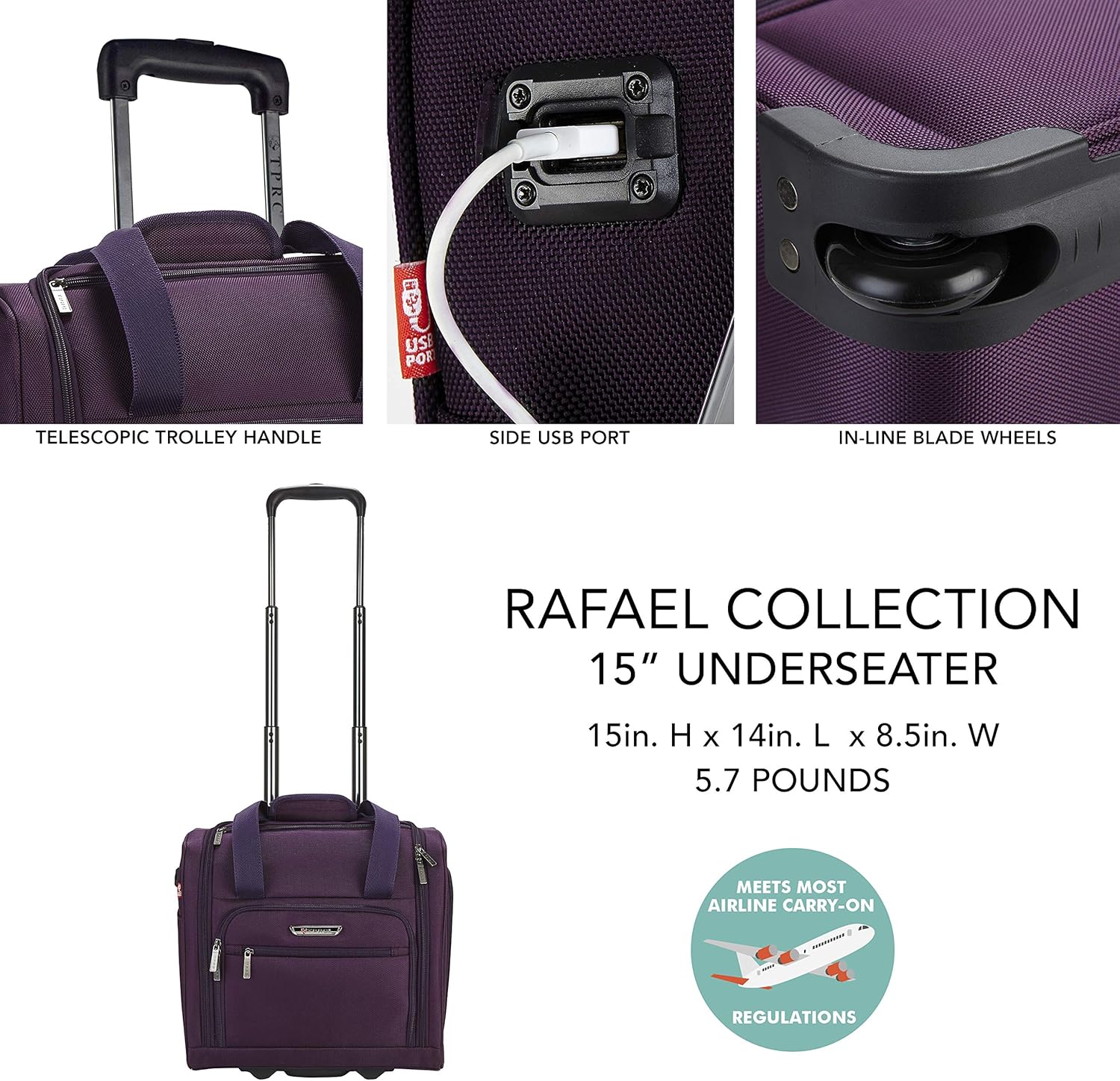 TPRC Seat Carry-On Bag, Purple, Underseater 15-Inch