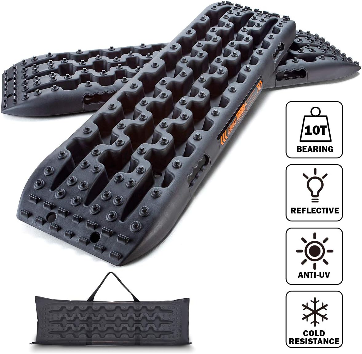 LEADRACKS Traction Boards for Off-Road Truck, Cars, Sand, Snow, Mud, 4X4 Recovery Traction Mats for Tire Traction Track Tool & Vehicle Extraction with Safety Reflective Stickers and Bag, 2 Pcs, Green