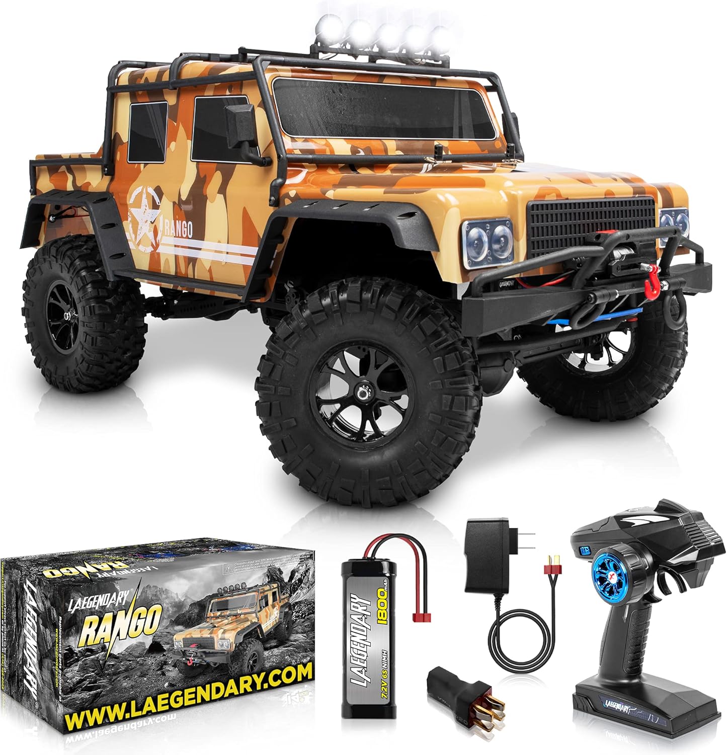 LAEGENDARY RC Cars - 4x4 Offroad Crawler Remote Control Truck for Adults and Kids - Fast Speed, Waterproof, Electric, Hobby Grade Car - 1:8 Scale, Brushed, Army Green