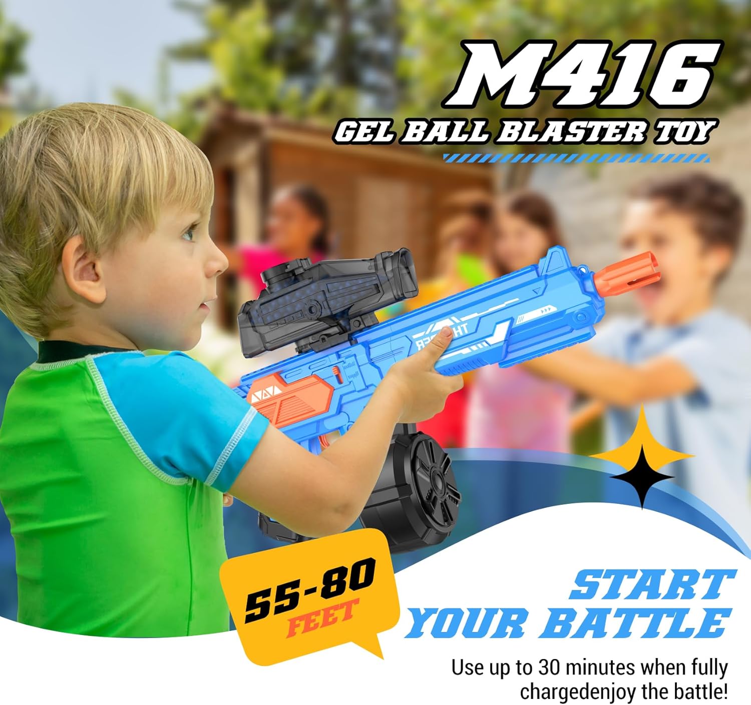 Large Gel Ball Blaster with Drum, Automatic and Manual Splatter Blaster, Electric Splat Blaster, Capacity Upgrade（Blue）