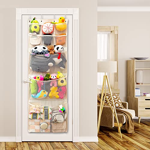 Stuffed Animal Storage, Over The Door Organizer Storage for Stuffed Animals Holder, Animals Storage Bag for Room Bathroom Behind Door Storage Organizer, 3 Large & 6 Small Breathable Dense Mesh Pockets