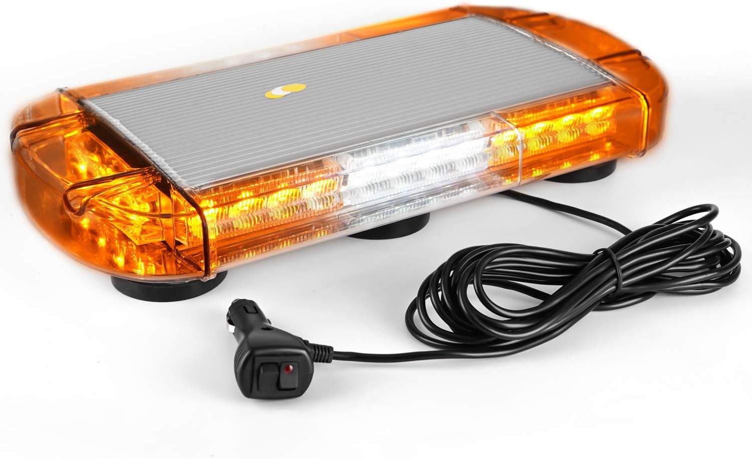 VKGAT 17 Inch 32 LED Roof Top Strobe Lights, Emergency Hazard Warning Safety Flashing Strobe Light Bar for Truck Car Vehicle, With Strong Magnet Base (Amber/White/Amber) Pack of 2
