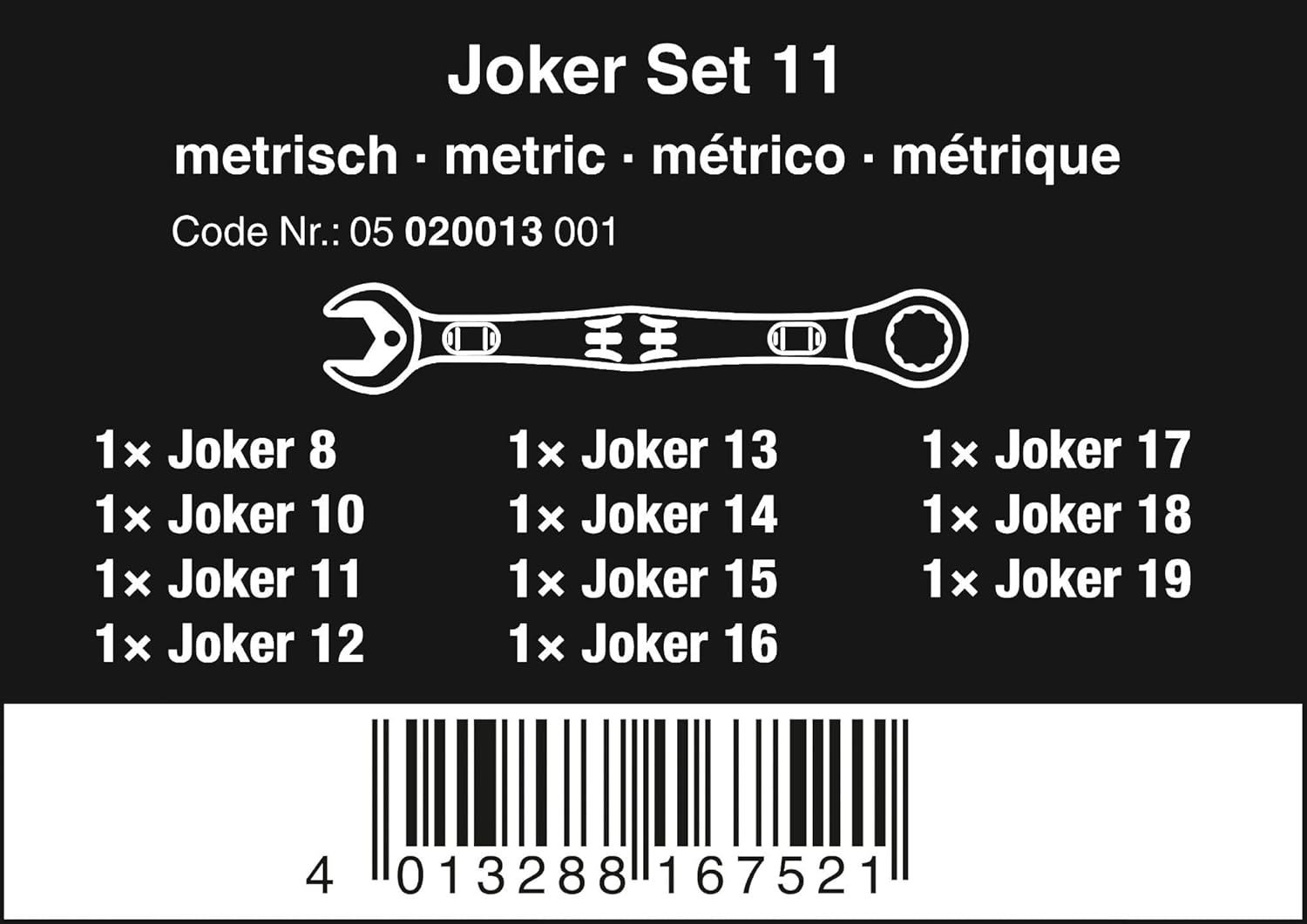Wera 05020013001 Joker Combination Wrench-Set, 11 Pieces