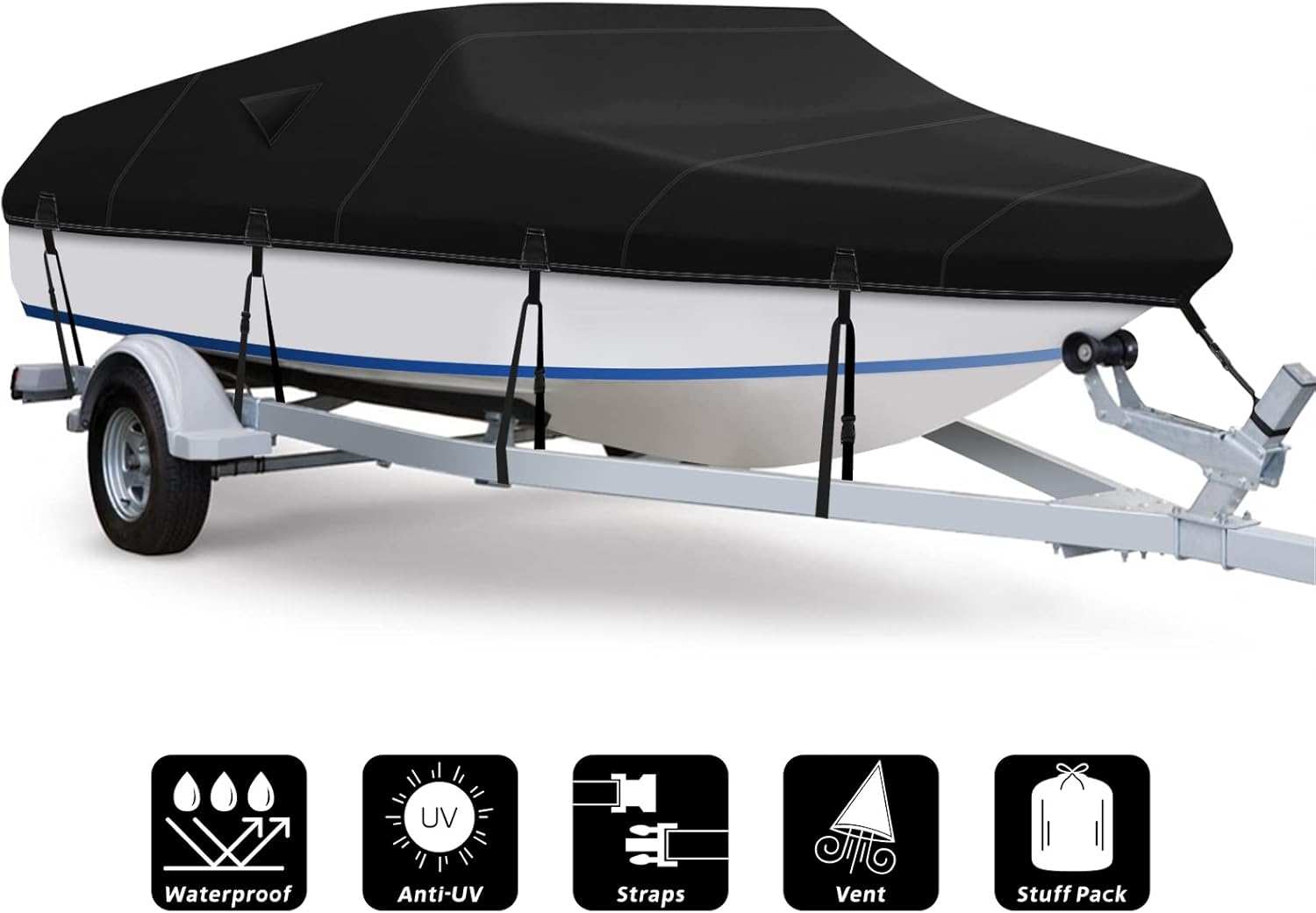 Fuprosico Boat Cover, 600D Waterproof Boat Cover 17 18 19 ft Foot Fits Bass Boat,V-Hull Tri-Hull ,Runabout Bowrider ,Fish and Ski Boat 17'-19' ,Heavy Duty Canvas, Double Rear Air Vents,Gray