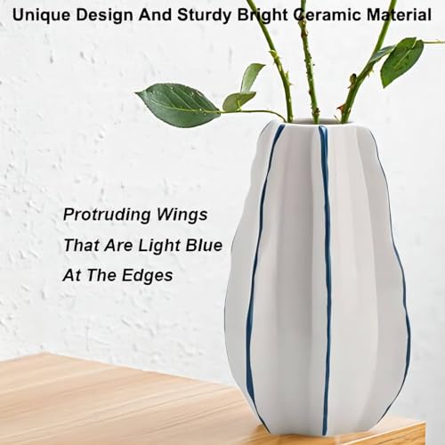 White Ceramic Vase Set of 2 for Modern Home Decor, Minimalist Decorative Star Fruit Shape Vase Pampas Grass Neutral Nordic Boho Flower Vase for Living Room Bedroom Wedding Dining Table Office