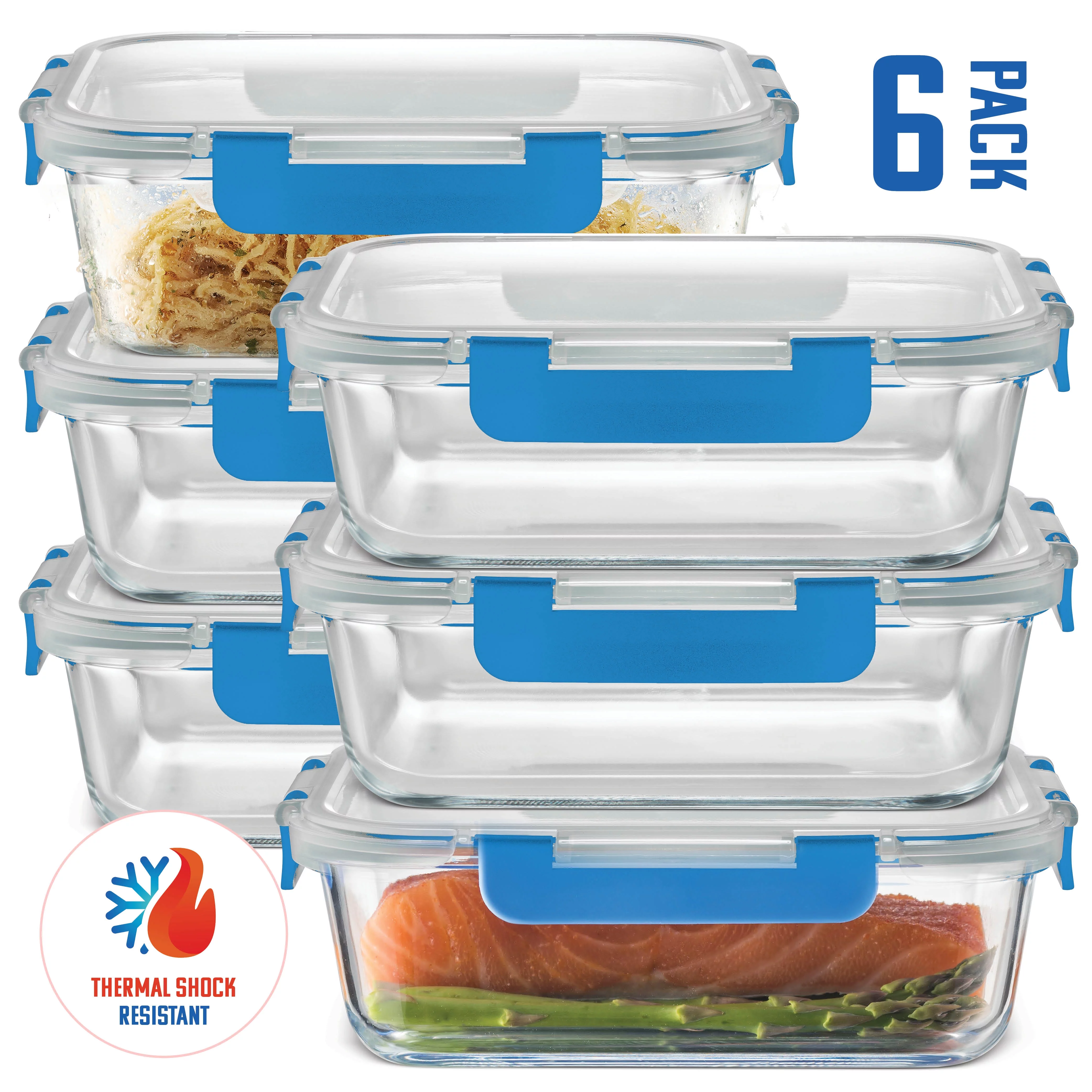 Glass meal prep containers 6 pack 35oz airtight with locking lids 100% leak proof