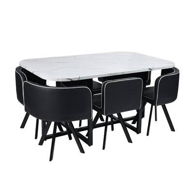 Kriner Dining Set Wade Logan Chair Color: Black, Table Top Color: Marble