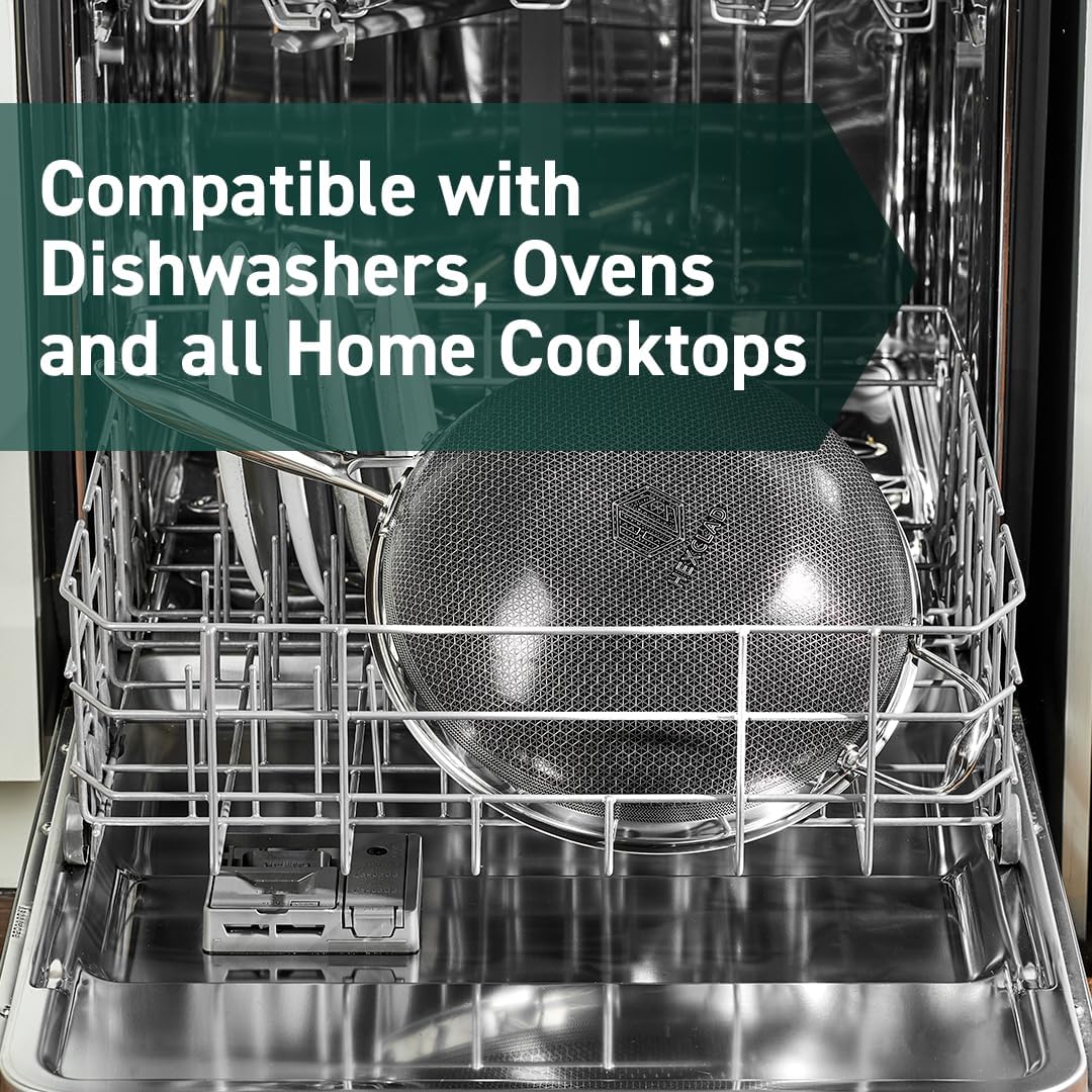 HexClad 13 Piece Hybrid Stainless Steel Cookware Set - 6 Piece Frying Pan Set, 6 Piece Pot Set, 12 Inch Wok, Dishwashing and Oven Safe, Induction Ready, Stay Cool, Non-Stick, Easy to Clean