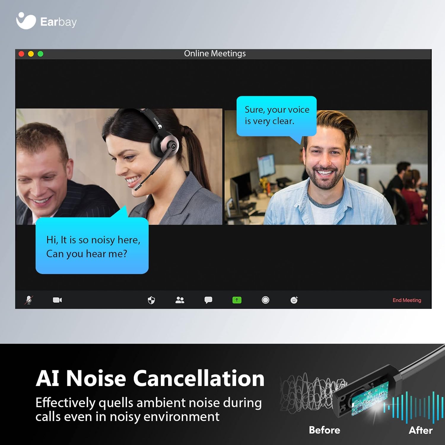 Bluetooth Headset with Microphone Noise Cancelling, Wireless Headset with Mic & USB Dongle, Dual Connect Office Headset, On-Ear Headphones Bluetooth 5.0, 28hrs Talk time for PC/Office/Zoom/Skype Pack of 2