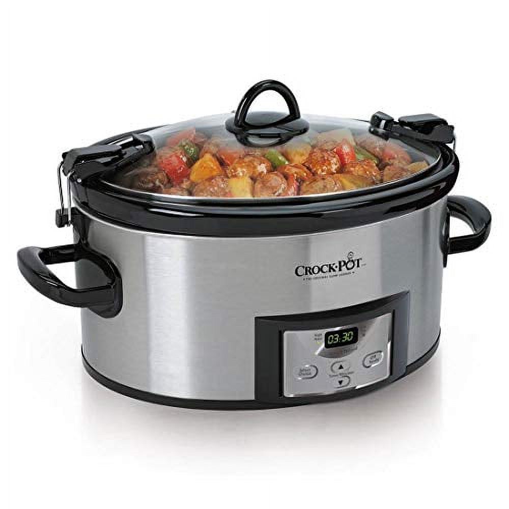 Crock-Pot 6 Qt Programmable Cook & Carry Slow Cooker, Silver, Used