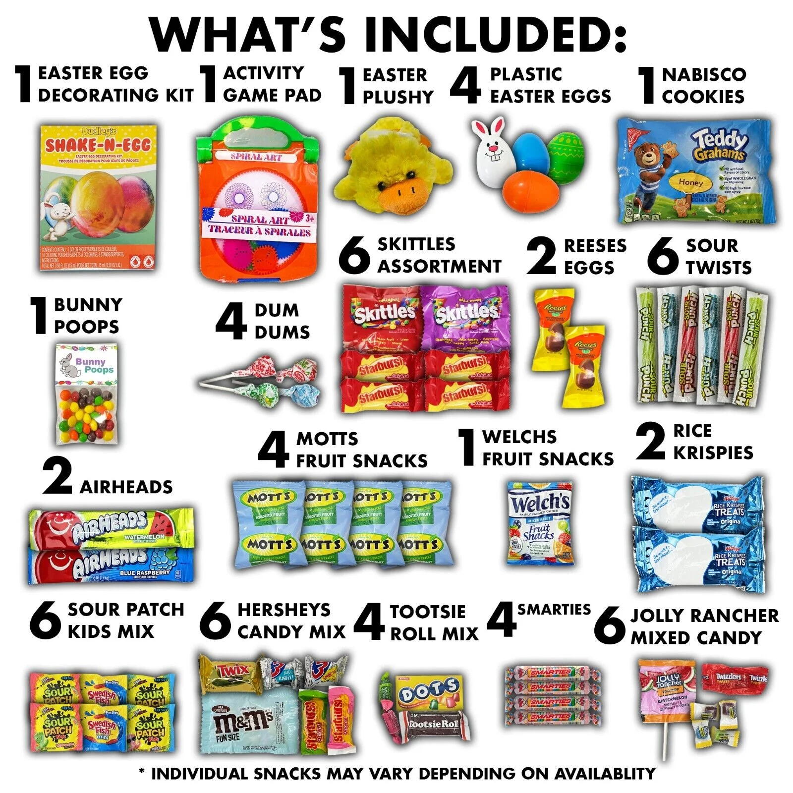 Fun Flavors Box Easter Candy Basket Fillers Candy, Chocolate, Gummies, Snacks, Gift Box