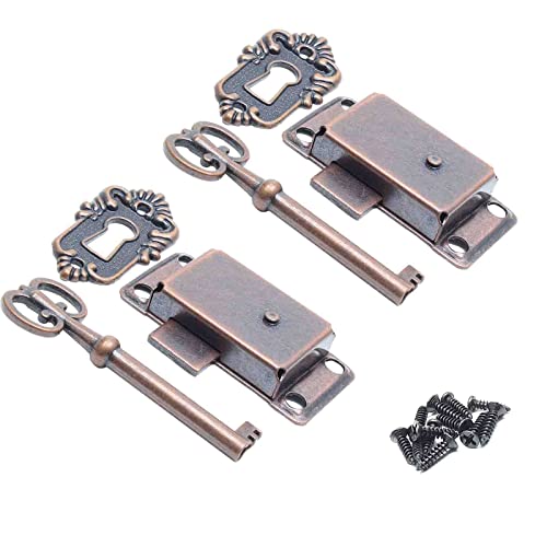 Cabinet Cupboard Decorative Lock, Furniture Lock Vintage Lock for Jewelry Antique Bronze Cabinet Lock Old Lock Replacement with Key and Mounting Screws(1 Set)
