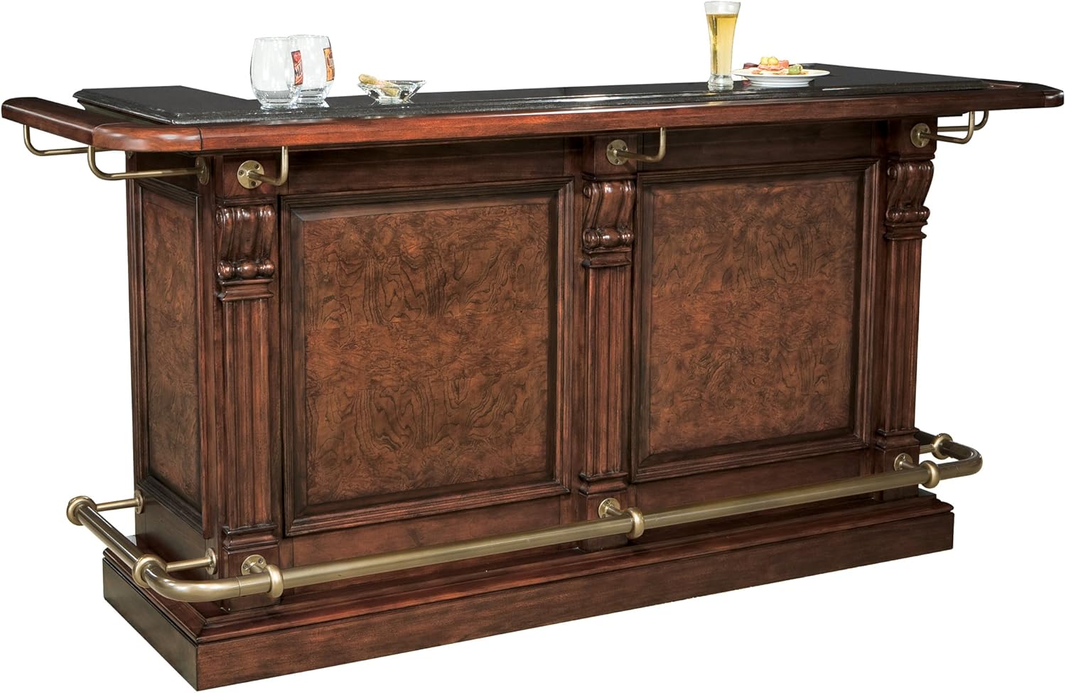 Howard Miller Cheers Bar 693-027 – Hampton Cherry Finish, Lightly Distressed, Home Basement Bar, Locking Door, 25 Wine Bottle Storage, Hanging Stemware Rack