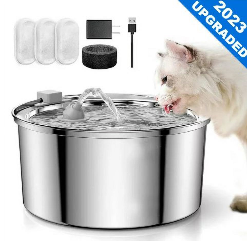 Cat Water Fountain Stainless Steel, 108Oz/3.2L Large Capacity Automatic Ultra-Quiet Dog Water Bowl Dispenser, Rust-Resistant Pet D