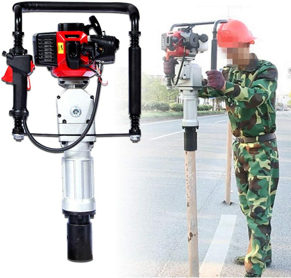 52CC Gas-Powered T Post Driver 2 Stroke Gasoline Engine Push Pile Driver Air Cooling Single Cylinder Manual Portable Lightweight Petrol Piledriver Max Speed 6500r/min Red