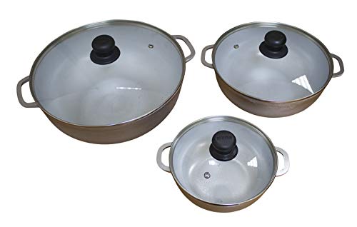 IMUSA USA Traditional Colombian Natural Caldero Glass Lid & Steam Vent 3-Piece (1.4/3.4/6.6) Quart, Silver (Dutch Oven Set) & GAU-80503 2.6Qt Traditional Colombian Caldero (Dutch Oven), Silver