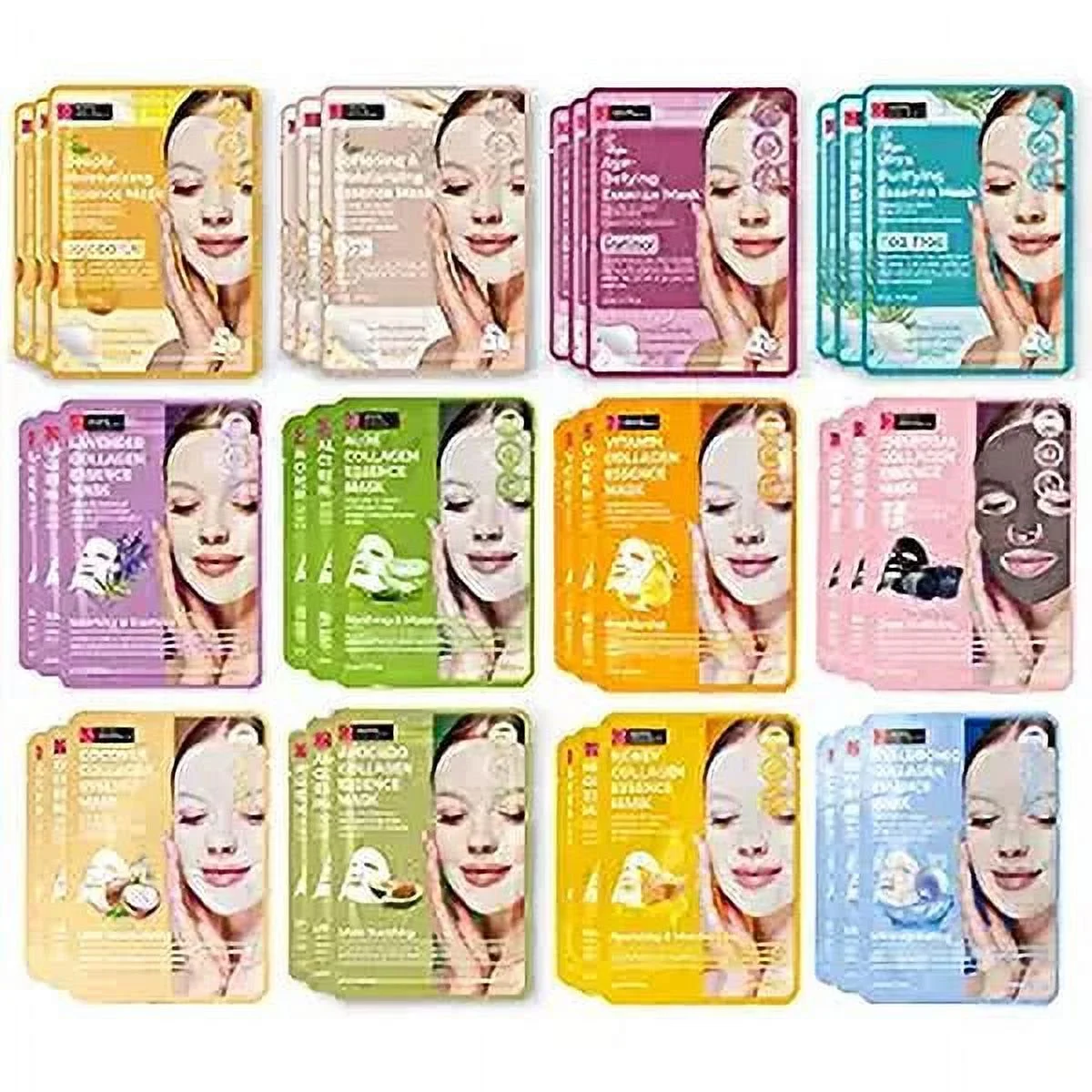 Original Derma Beauty 36 Pack Collagen Essecne Mask Sheet - Face Mask Skin Care Face Masks Skincare, Facial Masks for Women Skin Care