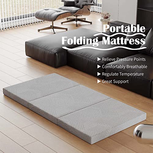 Folding Mattress, 4 Inch CertiPUR-US Certified Twin XL Portable Trifold Memory Foam Mattress with Washable Cover, Foldable Guest Bed, Travel Mat, 38